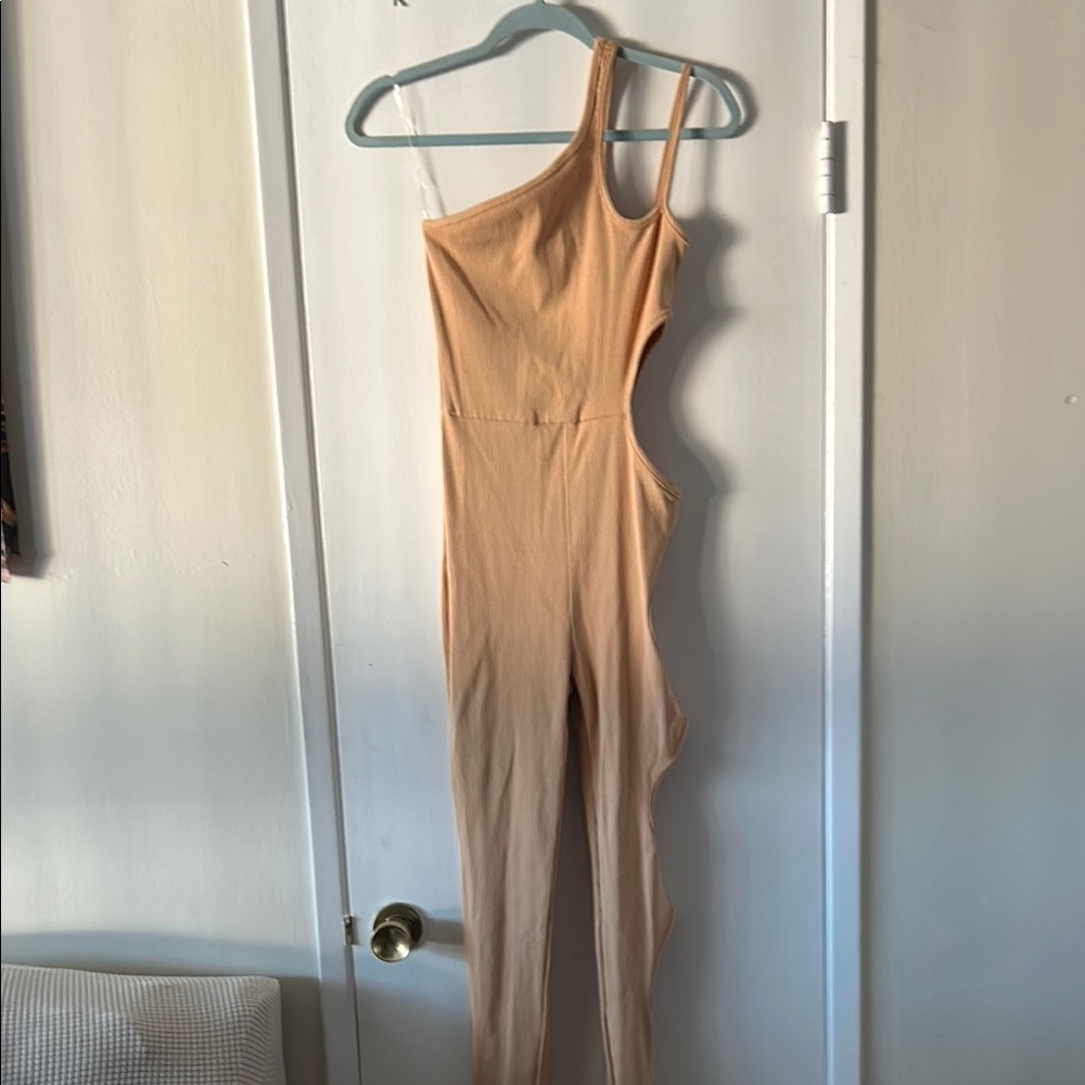 WinWin Tan One-Shoulder Jumpsuit